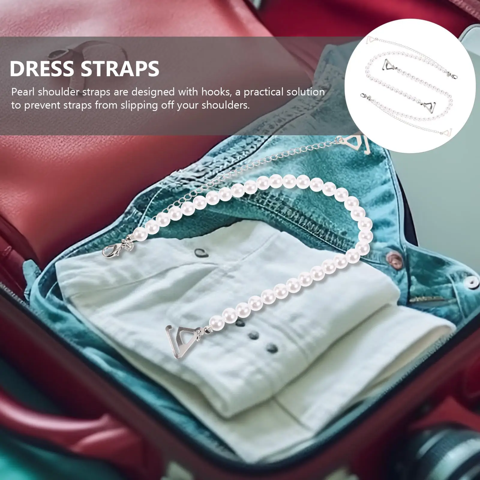 1Pair Pearl Shoulder Straps Strapless Bra Underwear Accessories Invisible Metal Chain Hook for Women Decorative Replacement Miss