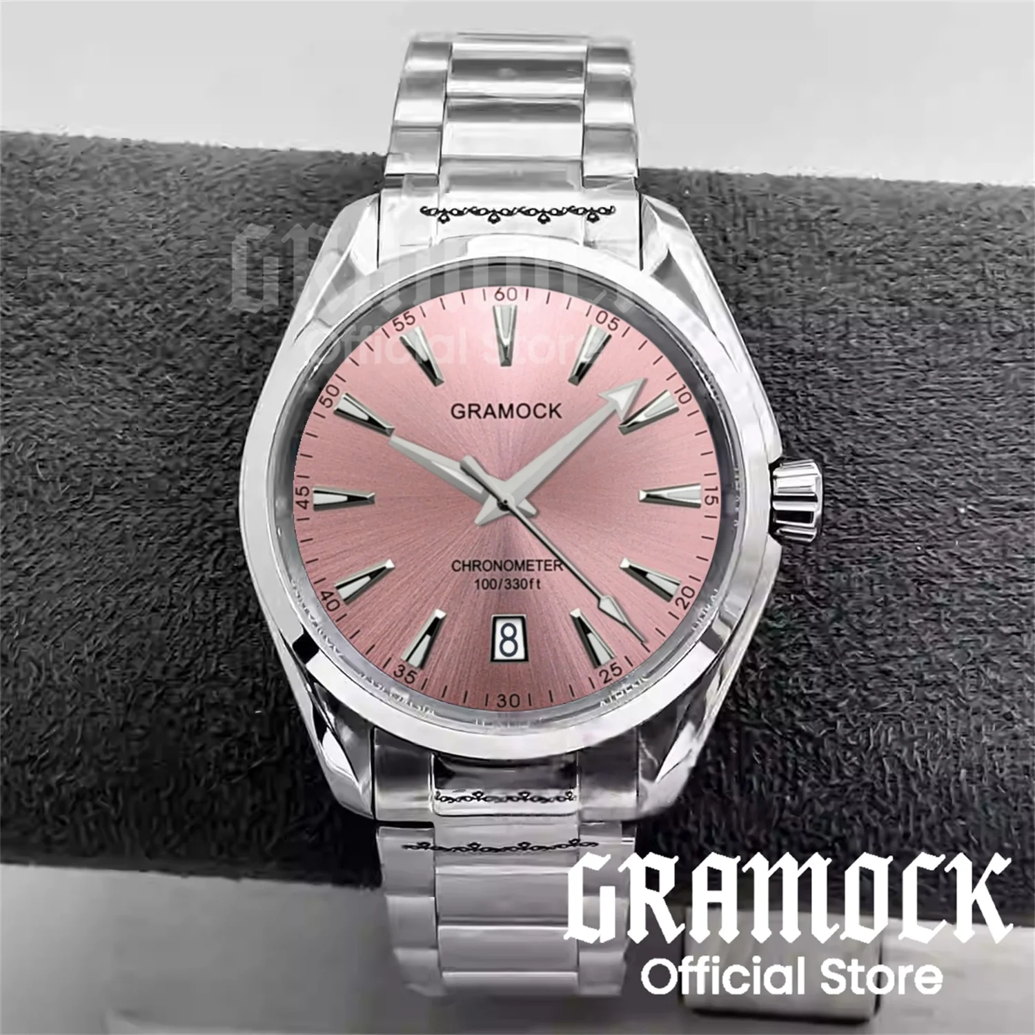 

Gramock 40MM NH35 Automatic Mechanical Watch For Men Pink Sunberst Dial Sapphire Glass 6 o'clock Date 10ATM AT Relojes Hombre