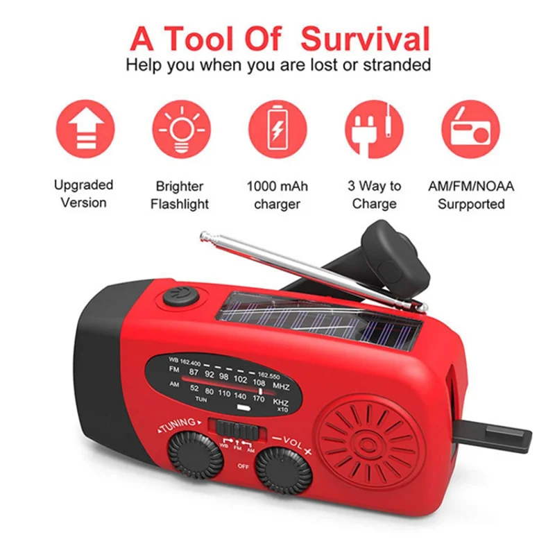 Y45A-Led Flashlights Hand Crank Dynamo Powered AM/FM/NOAA Radio Emergency Rescue LED Flashlight Emergency Power Supply
