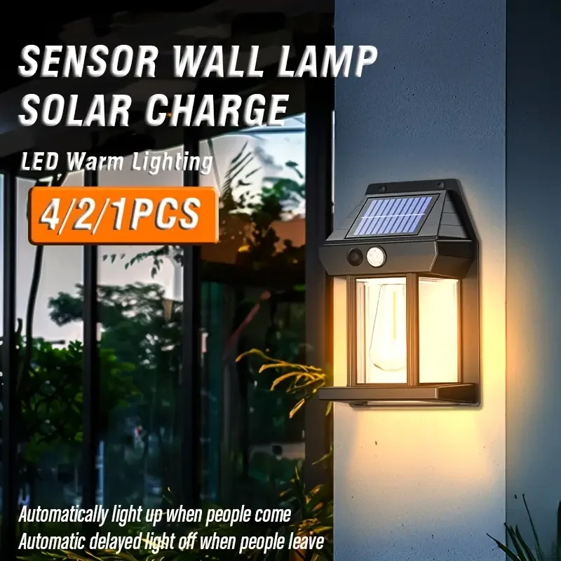 4/2/1PCS Solar Charging Wall Light Home Motion Sensor Night Light Suitable for Walkways Fences Decks Lawns Gardens