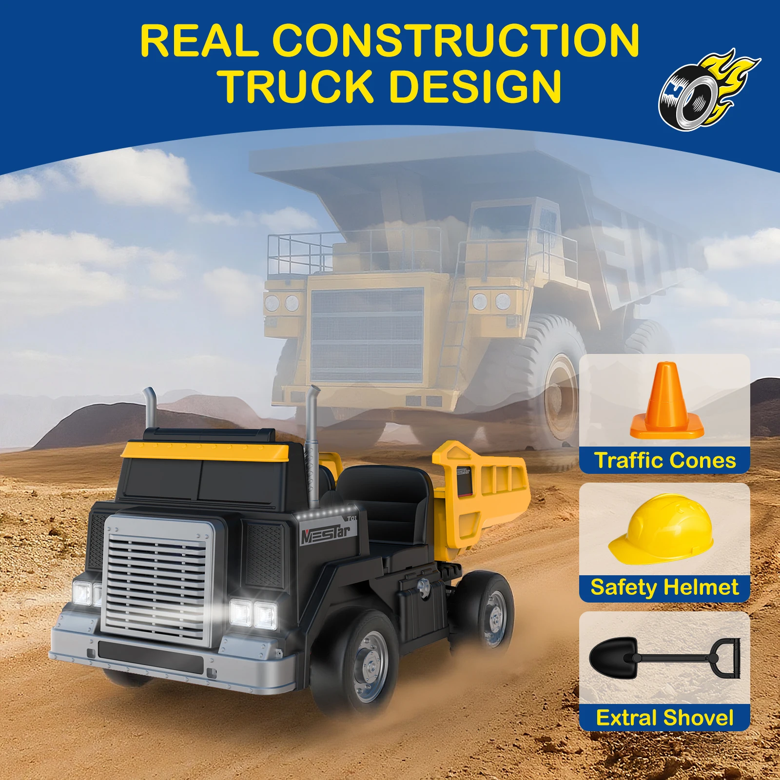 LIGIANT 24V Ride On Dump Truck für große Kinder, 24-Zoll-Sitz, 4WD/2WD, Fernbedienung, Dump-Bett, 3 Geschwindigkeiten, Federung, Bluetooth, LED