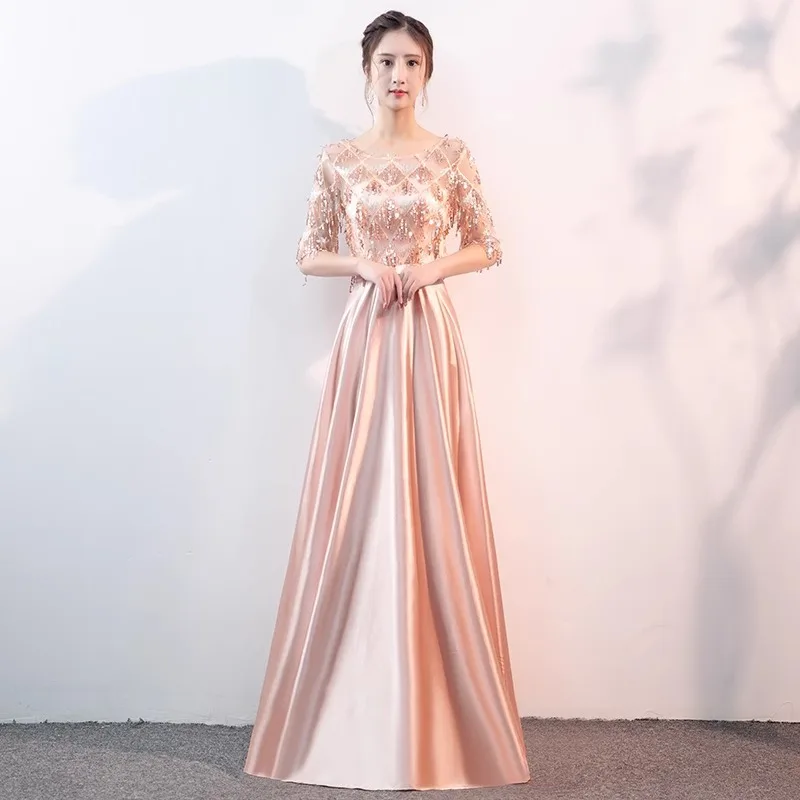 Choir Performance Dress Evening Women's 2024 New Long Pink Fashion Annual Meeting Host Clothing