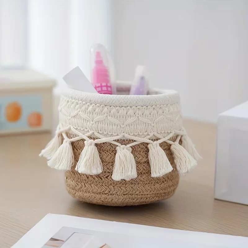 Retro Tassel-Style Storage Basket Simple Creative Home Desktop Pen Holder for Miscellaneous Items