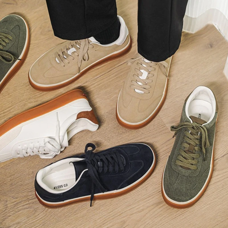 

Men's Casual Sneakers Round Toe Color Block Soft Sole Lace-up Versatile New Spring and Autumn Low-top Flat Vulcanized Shoes