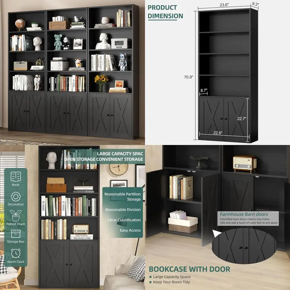 

Bookshelf, Industrial Bookshelves and Bookcases with Doors Floor Standing 6 Shelf Display Storage Shelves 70.6 inches Tall Bookc