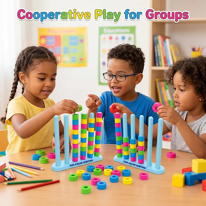 Color Matching Challenge Game Fast Pattern Sorting Ring Stacking Toy 2 Player Puzzle Board Games Educational Kids Gift