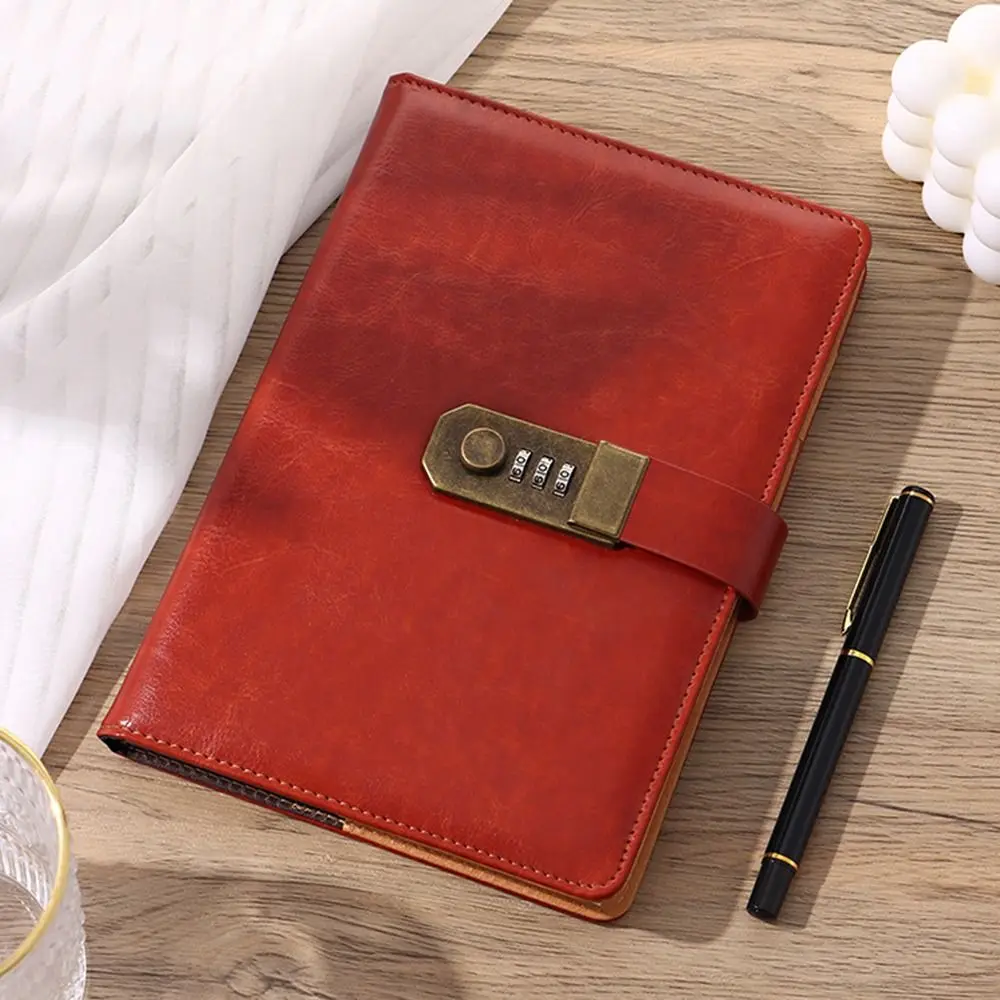 200 Pages A5 Notebook Thickened with Coded Lock Password Lock Notebook Portable PU Leather Cover Student Notepad Student