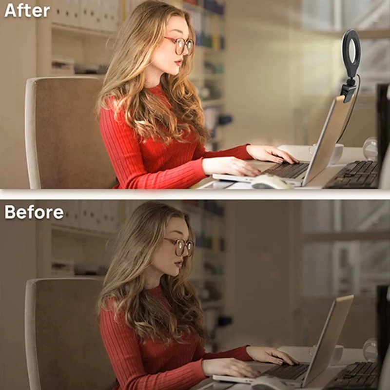 AB09-Adjustable LED Selfie Light Vedio Lamp With Clip On Laptop Computer For Live Streaming Self Broadcasting Conference Chat