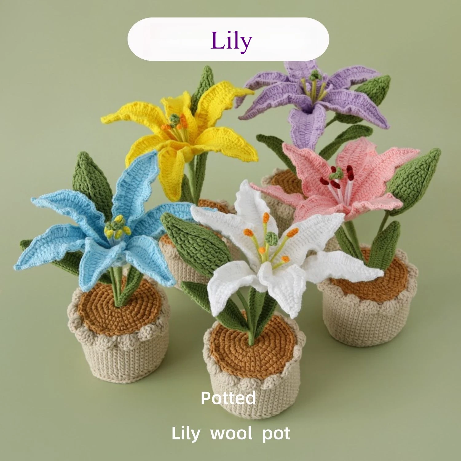 Finished Handmade Yarn Crochet Lily Flower Potted Plant Home Desktop Decoration Birthday Gift Holiday Ornament