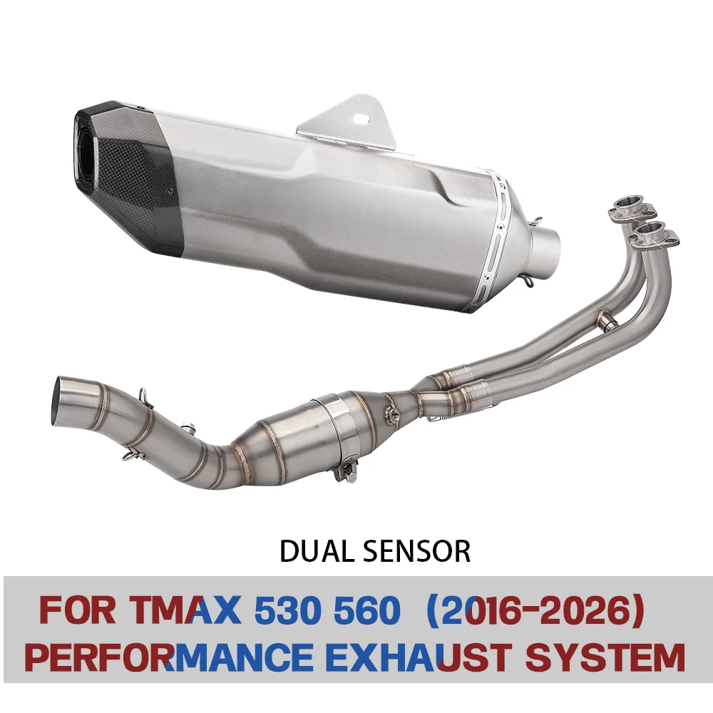 Full System Slip On Motorcycle Exhaust Dual Oxygen Sensor Front Header K198 Tail Pipe For TMAX530 TMAX560 (2016-2026) Maxi Scoot