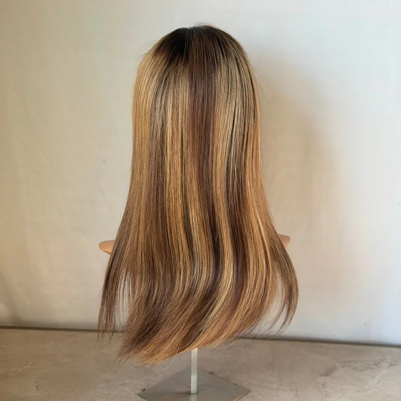 

Парик из натуральных волос с прямой текстурой, цвет медный блонд с хайлайтами, 13x6, с кружевной передней частью, отбеленные узлы, без клея, с завязками, предварительно вычесанный