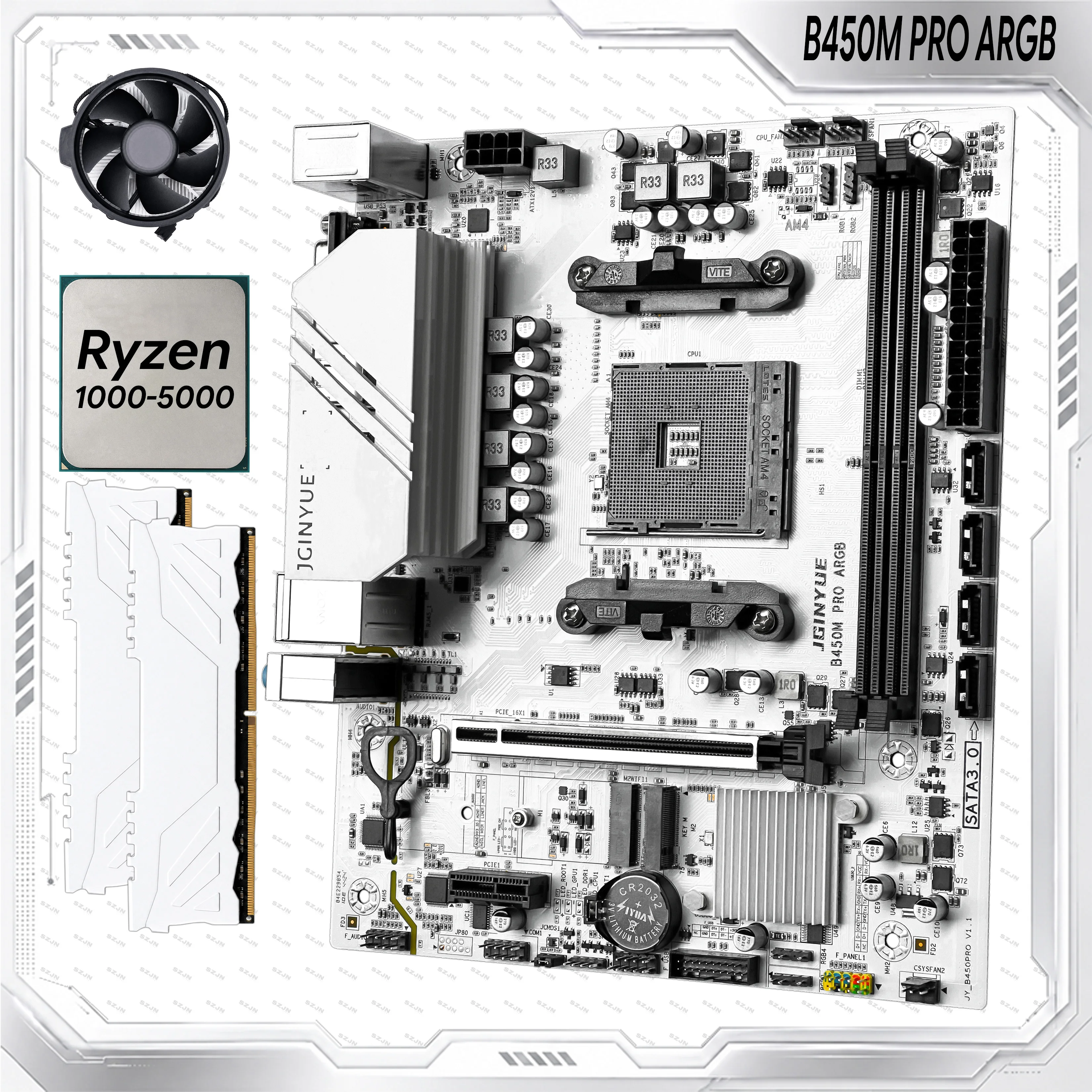JGINYUE B450M PRO ARGB AM4 Motherboard für Ryzen 1000 2000 3000 4000 5000 CPU DDR4 Max 32GB M.2 NVMe SATA3.0 PCIE Desktop PC MB