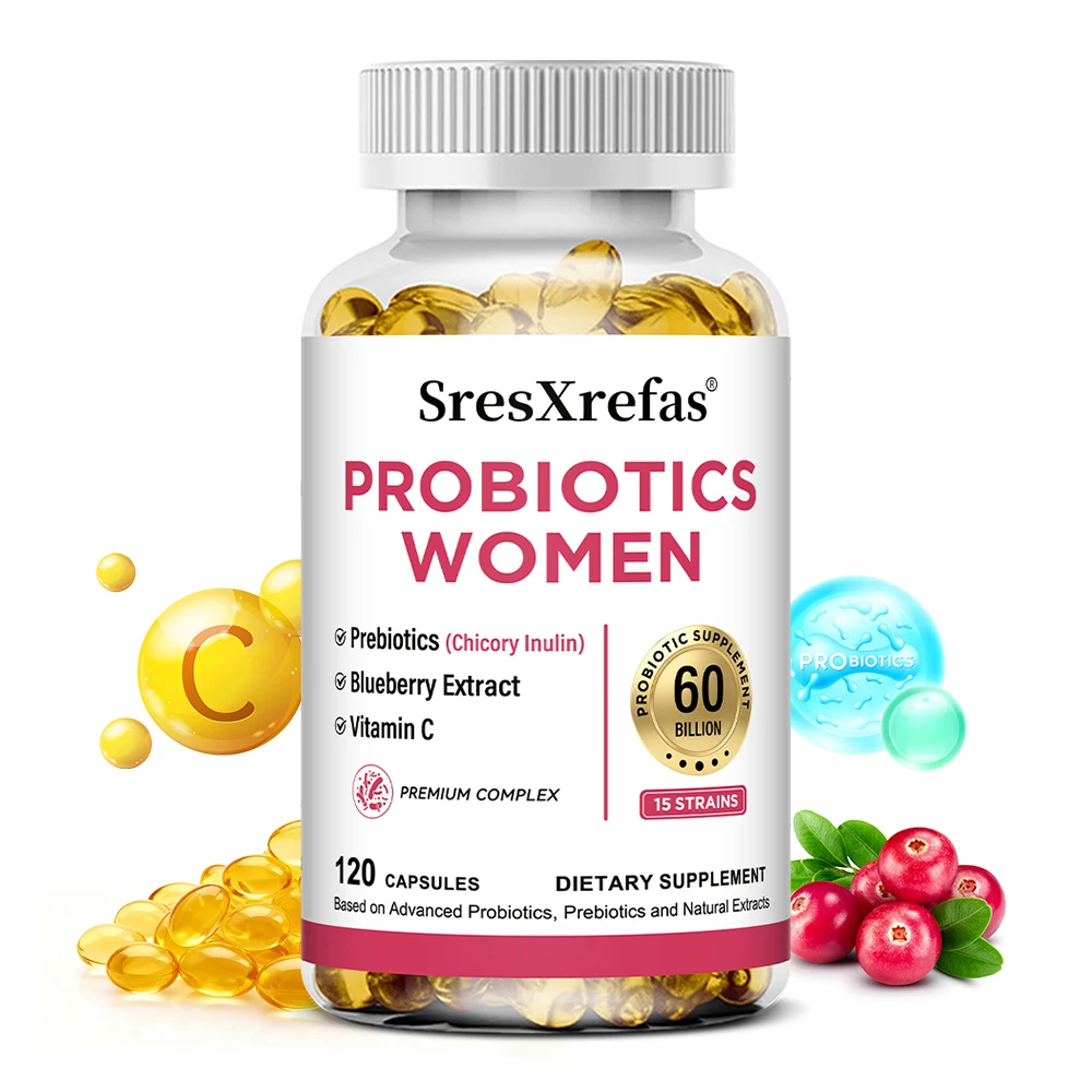 

Women's Probiotics 60Billion CFU Capsules - Cranberry, Vaginal Gut Urinary pH Balance Immune Support, Vegan, 60/120 Capsules
