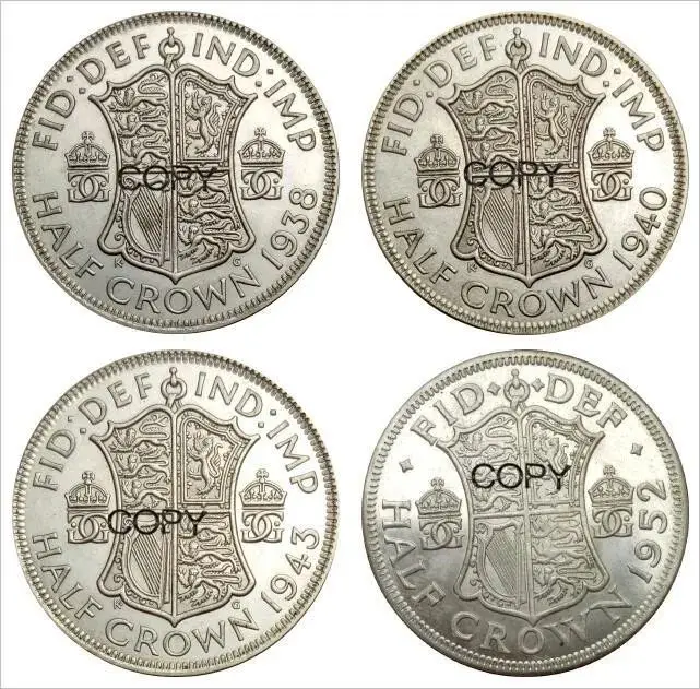 Monedas de plata chapadas en la familia real Mint, 1952, 1943, 1940, 1938, King de media corona, George VI, inglés, Londres