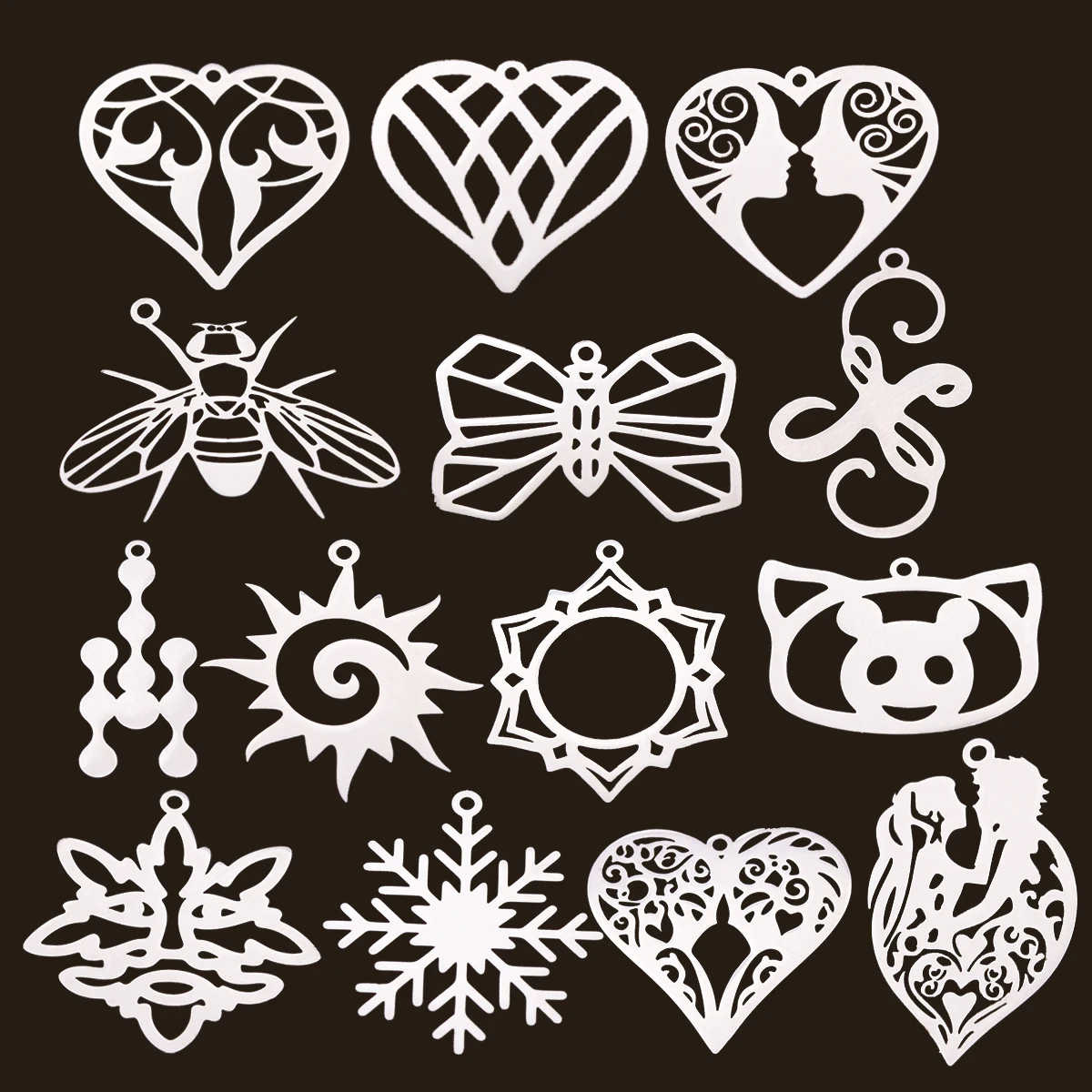 3pcs Stainless Steel Hollow Animal Charms Insect Bee Butterfly Sun Heart Pendant for DIY Jewelry Making Necklace Earrings Craft