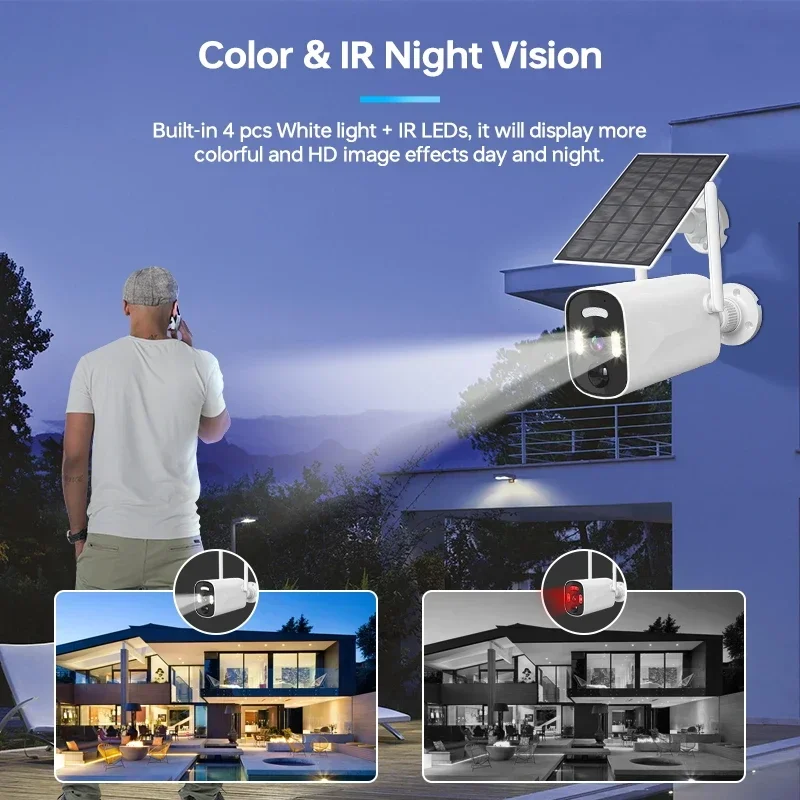 Câmera solar wi-fi ao ar livre pir detecção humana câmeras ip de vigilância sem fio com painel solar recarga bateria kit câmera