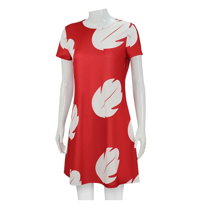 애니메이션 만화 잎 인쇄 반팔 릴로 공주 드레스 복장 크리스마스 역할 놀이 소녀 캐주얼 드레스 코스프레 스커트