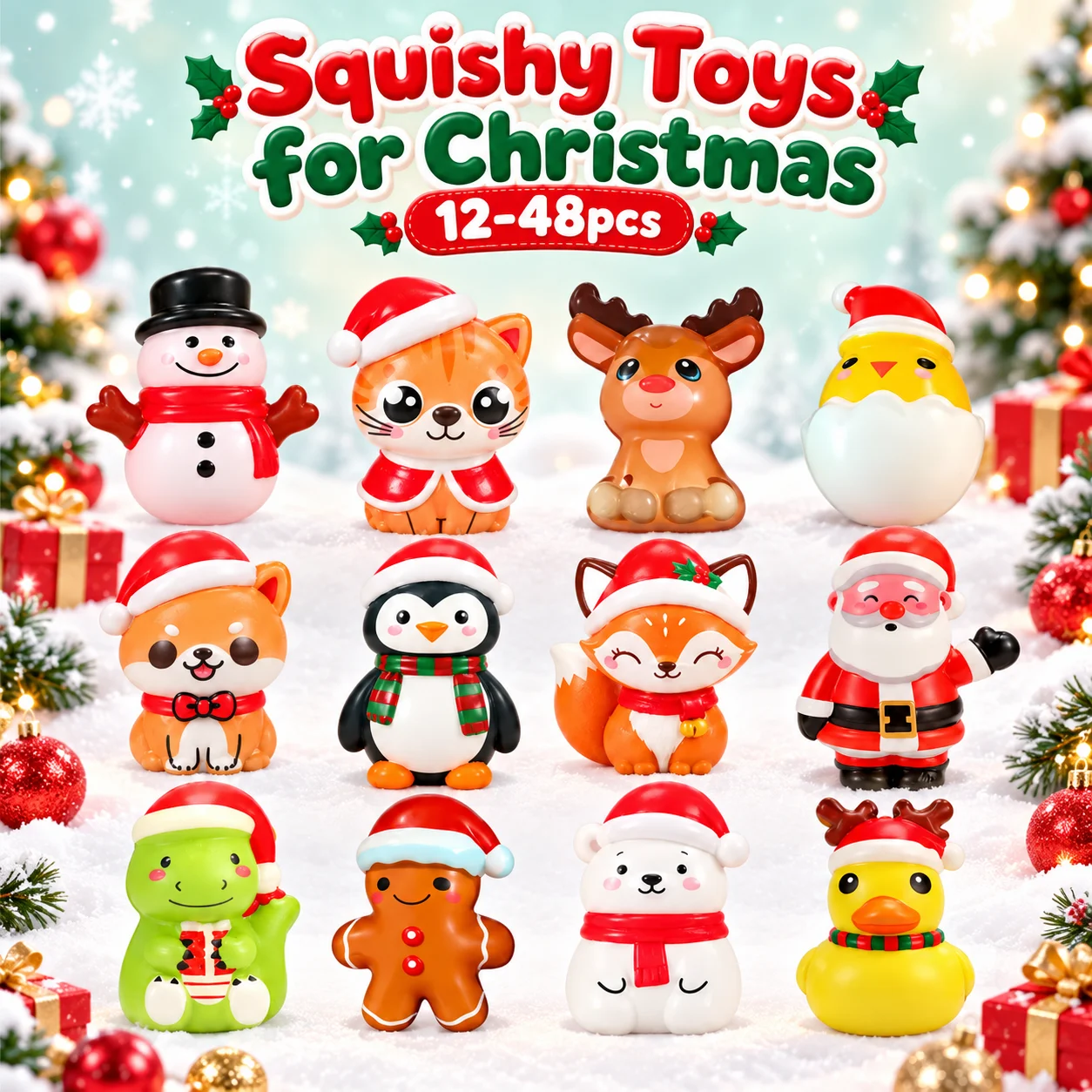 Christmas Slow Rising Squishy Toys for Stress Relief and Sensory Play as Party Favors Gift Bag Fillers and Holiday Gifts
