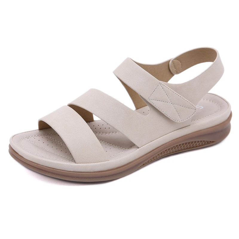 Sandalias planas con cuña para mujer, zapatos ligeros de suela suave, Punta abierta, talla grande, informales, bohemios, Verano