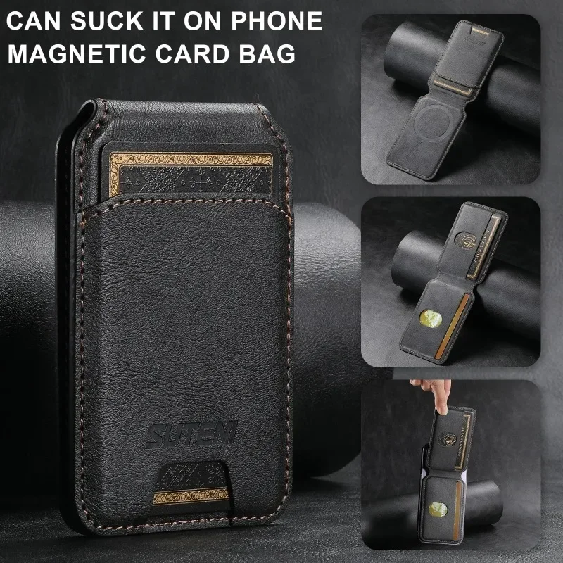 Higth Quality Business Sle Leather for Magsafe Magnetic Card Holder for IPhone 17 16 14 13 15 Pro Max Bank ID Card Wallet Case view 2