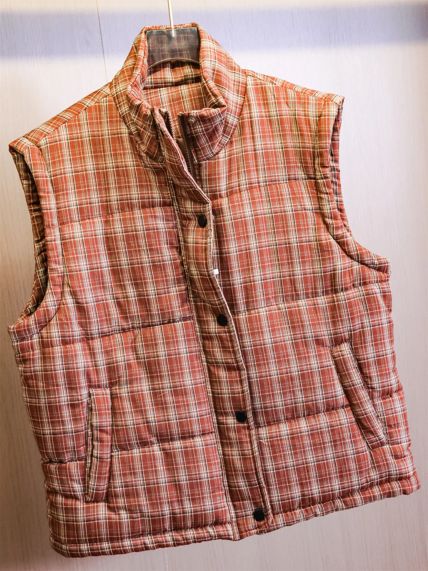 Retro Plaid Loose Collarless Cotton Thickened Warm Sleeveless Vest Jacket Women's All-Match N785 Commute Style Winter Season