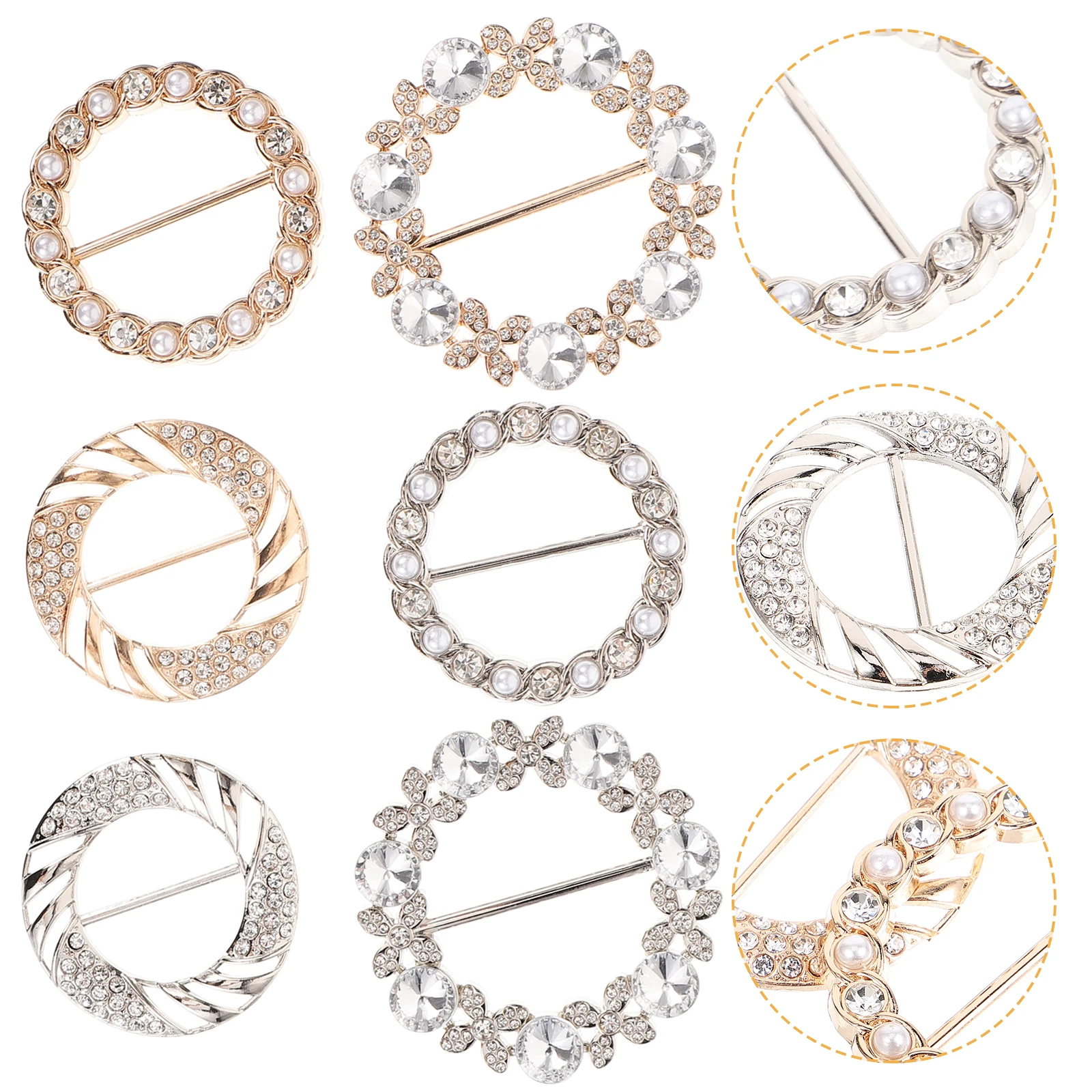 

6 Pcs Metal Scarf Buckle Clasp Scarves Women Clips Rhinestone Accessory Replaceable Fastener