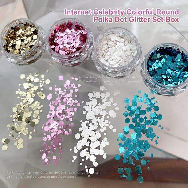 1Box Round Polka Dot Glitter Nail Sequins DIY Colorful Flowers Design Nails Flakes Mixed-Sizes Round Piece Manicure Decorations