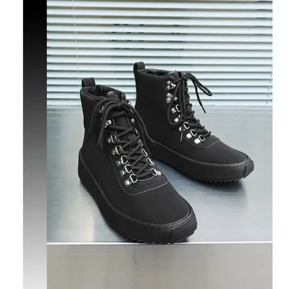 Nouveau printemps automne haute qualité hommes mi-mollet chaussures à lacets Style de rue hommes européens bout rond chaussures hautes chaussures d'entraînement