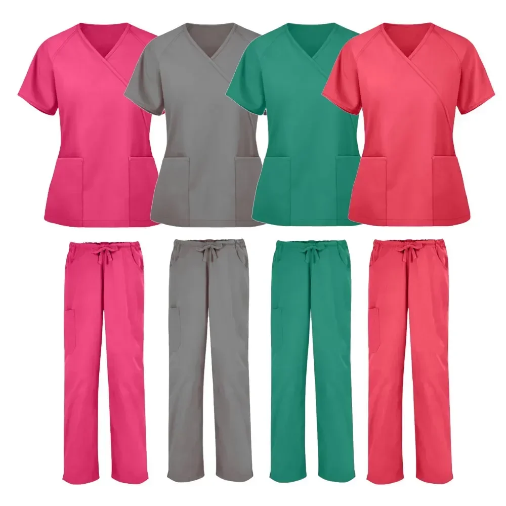 Fashionable Hospital Polyester Spandex Straight Women Scrub Sets Surgical Uniforms Custom Scrub Uniform Sets Nurse Care Set