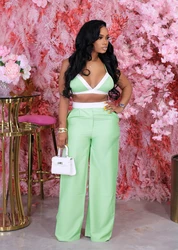 Loose sexy bra loose feeling vertical tube pants floor suit high waist wide leg pants two-piece suit