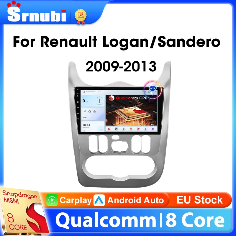 Autoradio Android sans fil Carplay pour Renault Logan 1 Sandero 2009 - 2015 pour Dacia Duster 2010 - 2017 lecteur vidéo multimédia