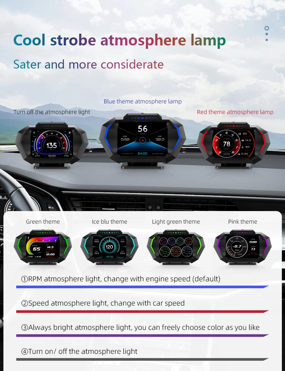 OBDII Smart Digital Tachometer Meter HUD P24 Auto Head Up Display OBD + GPS System Neigungsmesser Kraftstoff Verbrauch Übergeschwindigkeit alarm – Detail 15