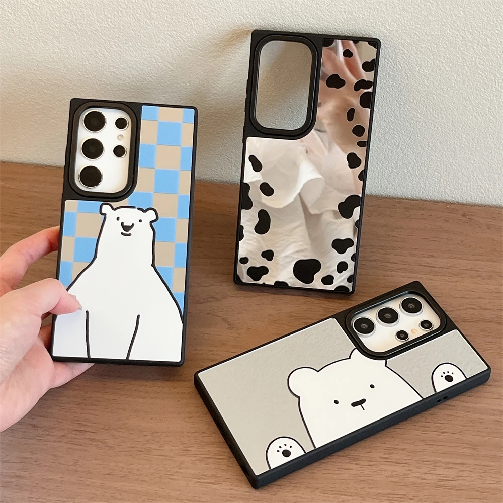 

Чехол для телефона с изображением белого медведя и леопарда для Samsung Galaxy S25 S24 S23 Ultra Plus, противоударный зеркальный чехол с жесткой задней панелью