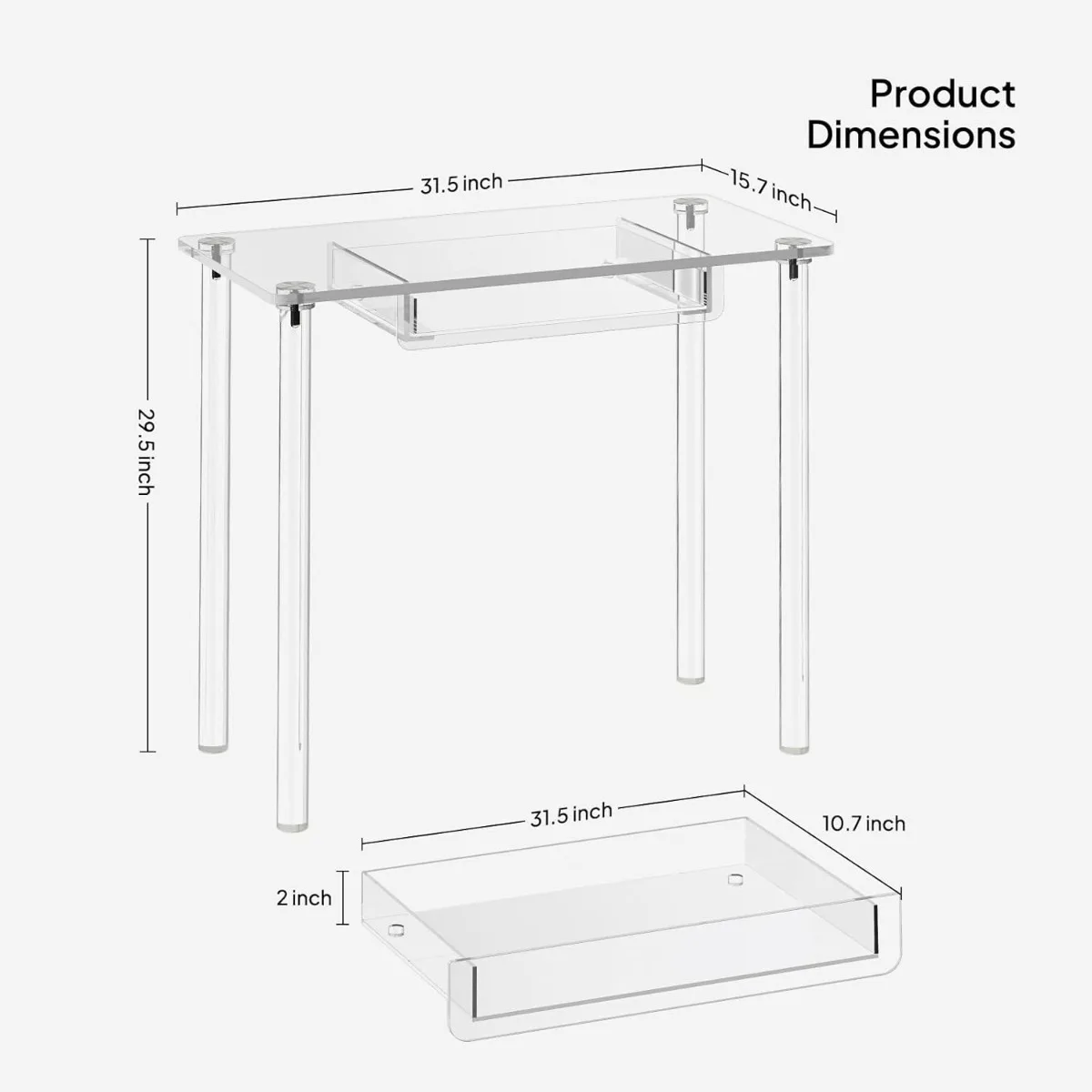 Eglaf-tocador de acrílico para maquillaje, mesa transparente con cajón, pequeña, para dormitorio