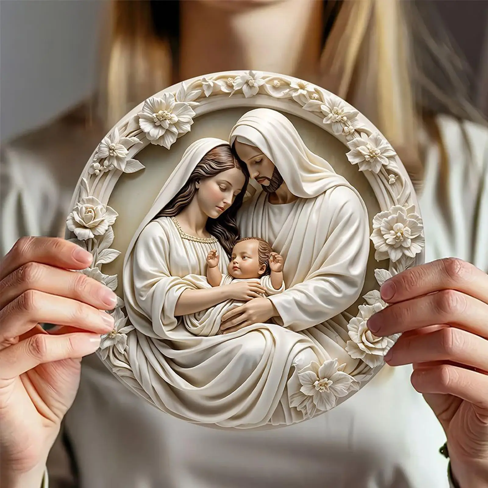 Nativity Scene Ornaments Round Winter Holiday Sign The Birth Of Jesus Decor Classic Wooden Nativity Scene Ornament for Door Wall