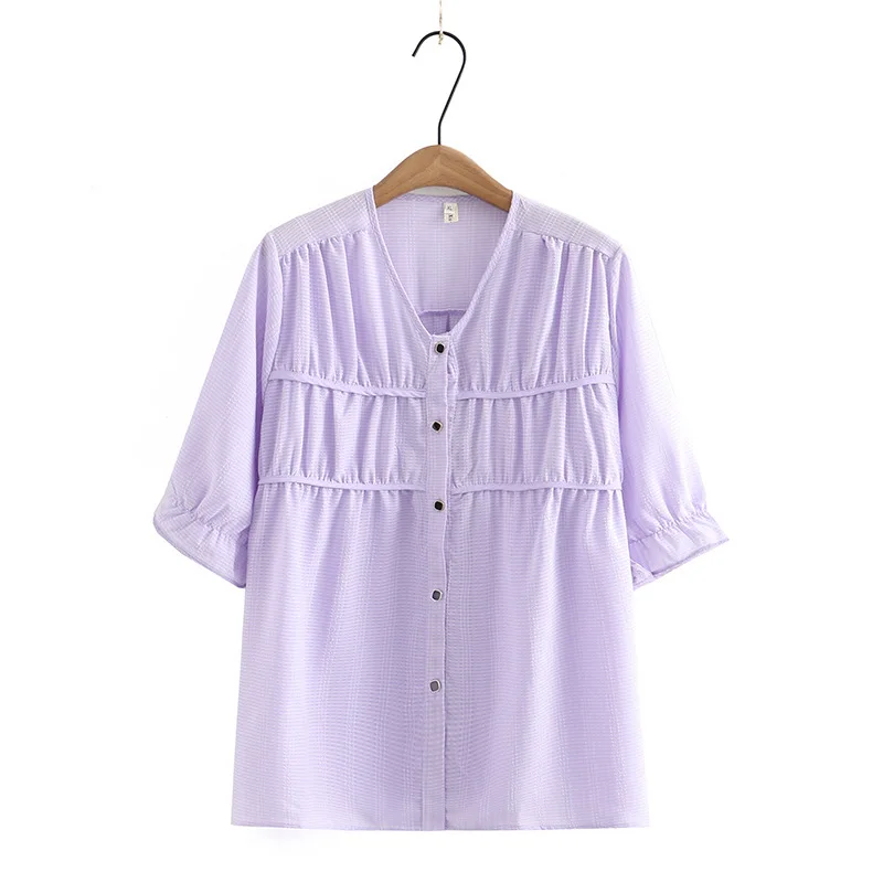 New 2023 Ladies Spring Summer Plus Size Tops For Women Large Size Short Sleeve V-neck Purple T-shirt Blouse 3XL 4XL 5XL 6XL