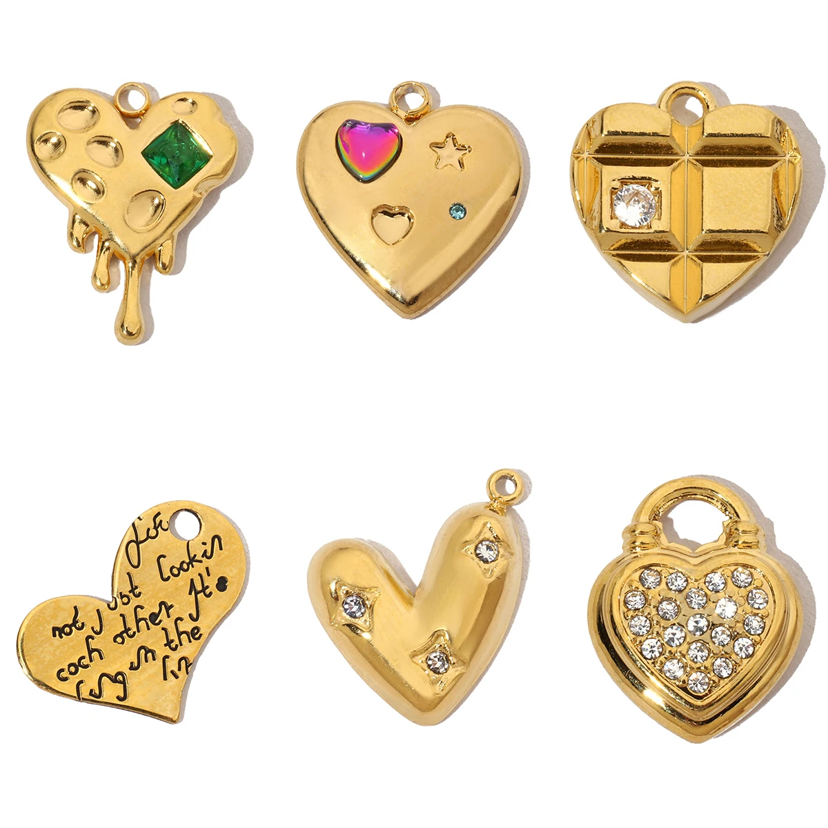 

3Pcs/Lot Stainless Steel Love Heart Charms Zircon Pendants For DIY Making Necklace Earrings Jewelry Accessories Wholesale