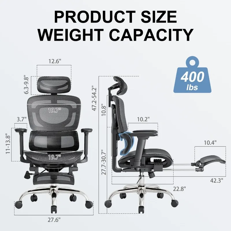 Ergonomic Office Chair, Adaptive Lumbar Support, SGS Class 4 Gas Clylinder 400 LBS Capacity，3D Headrest