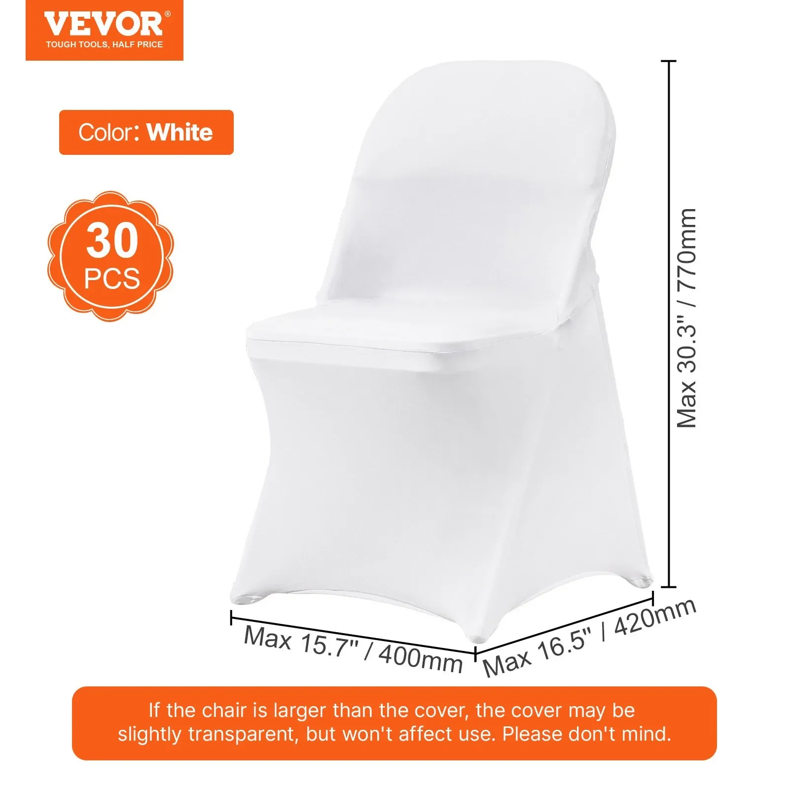 

30 шт. свадебный чехол на стул из спандекса, эластичный чехол для ресторана, банкета, отеля, столовой, белый чехол