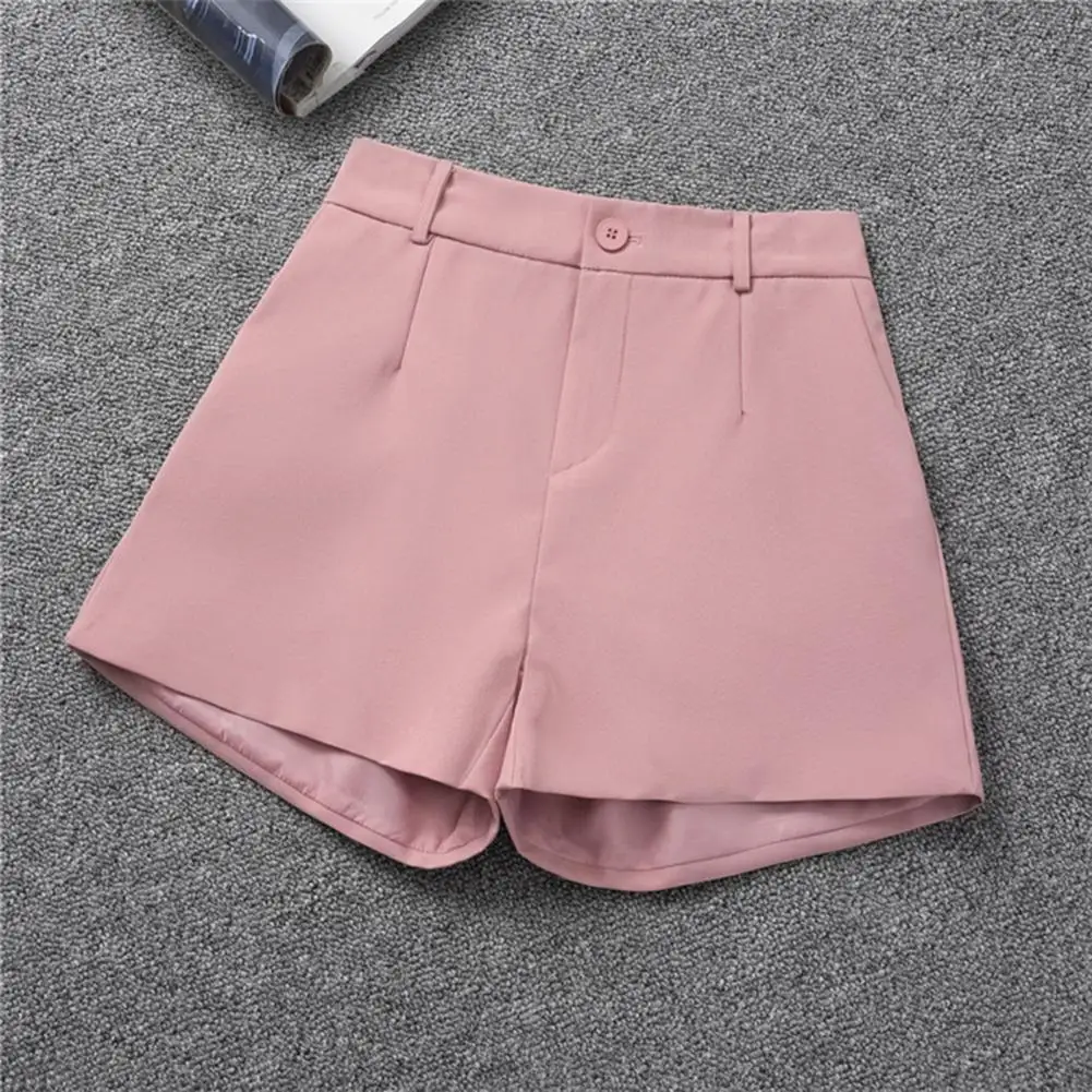 Women Suit Shorts Elegant Office Ladies Solid Color Zipper Button Closure High Waist Wide Leg Casual Loose Business Lady Shorts