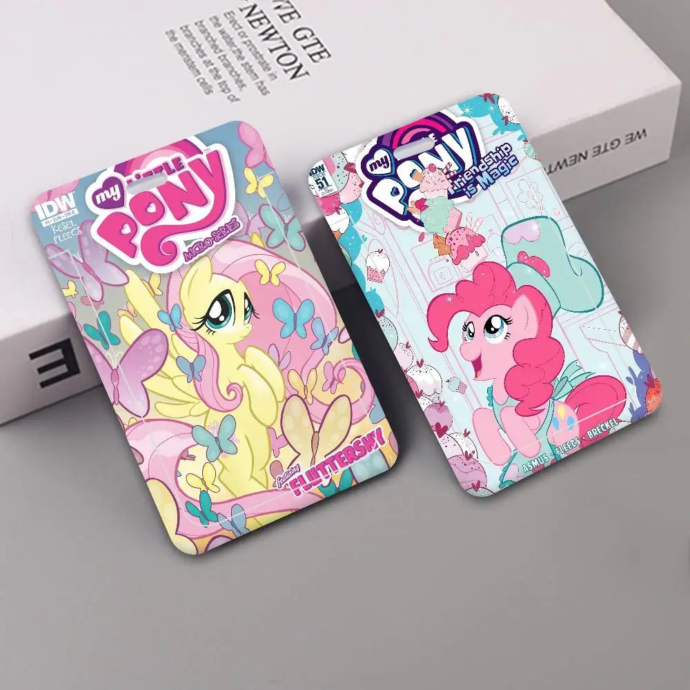 Cartoon My L-Little P-Pony Rosa Arbeitsausweishülle für Ausstellungs-ID-Karten, Lanyard-Ausweishalter, Passkarten-Set für Mitarbeiter