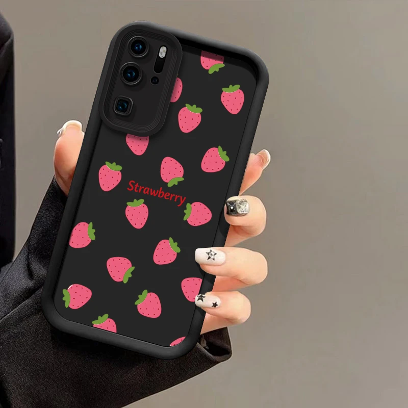 Funda de silicona para teléfono Huawei P50 Pro P40 Lite 5G P30 P20 Y7A Y9S P Smart Pro Y9 Prime 2019, funda mate con patrón de fresa