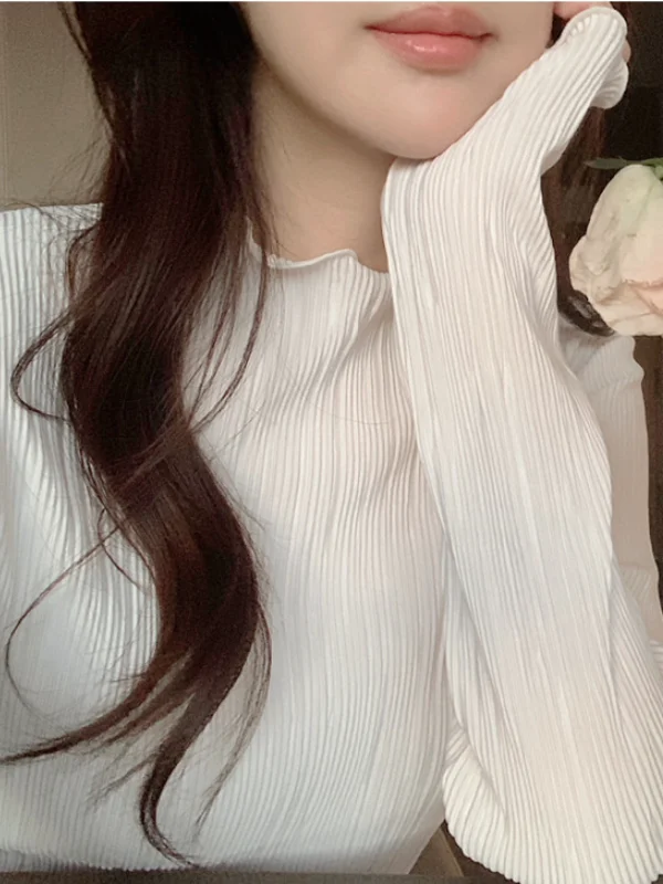 التخسيس البتلة طوق مطوي طويل Sve قاعدة irt المرأة شيك لطيف عمودي شريط الملمس قاعدة طبقة علوية الكورية Sle #1