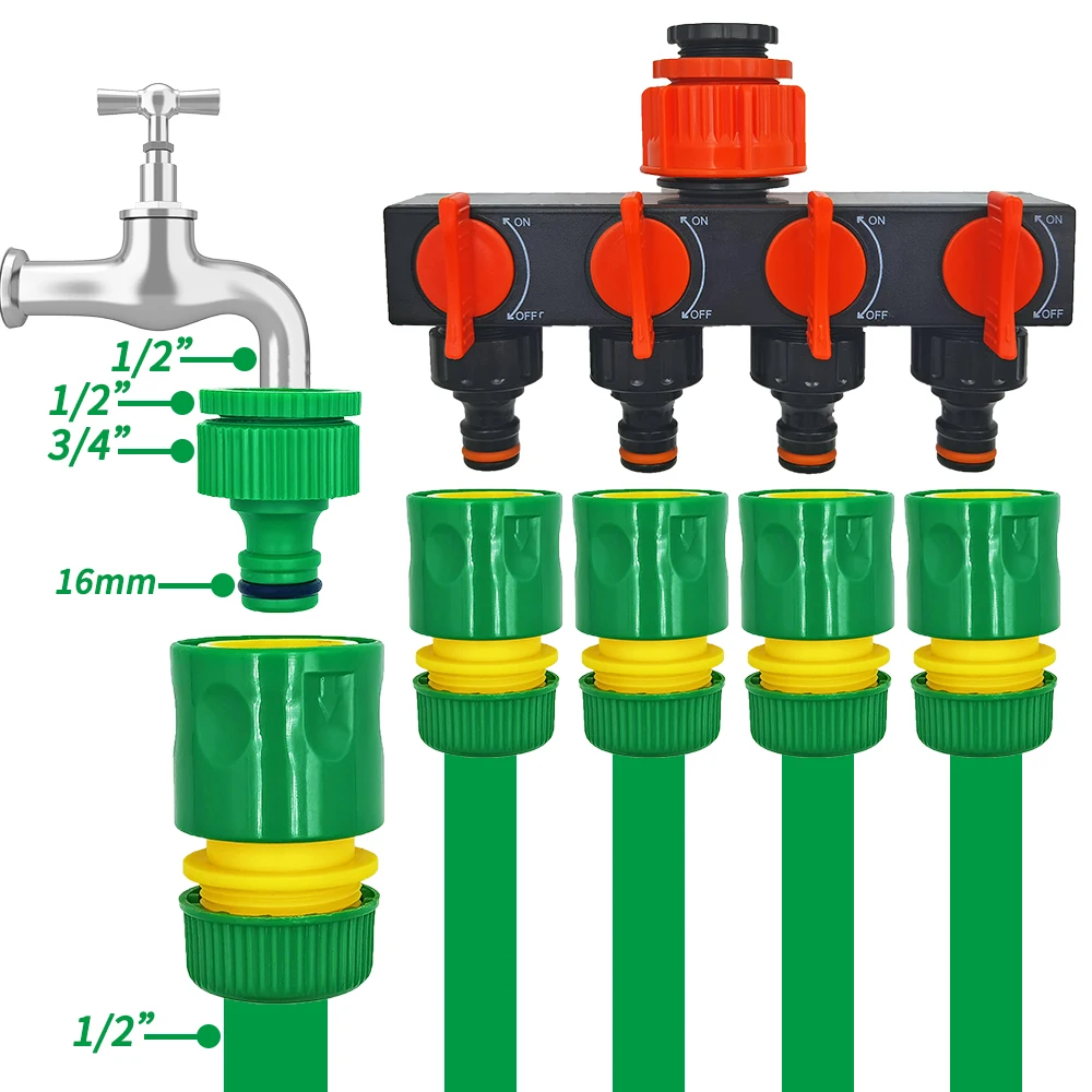 WUJIE-Raccord rapide pour tuyau d'arrosage de jardin, 1/2 pouce, 16mm, avec adaptateur 1/2 en effet et 3/4 pour réparation de serre