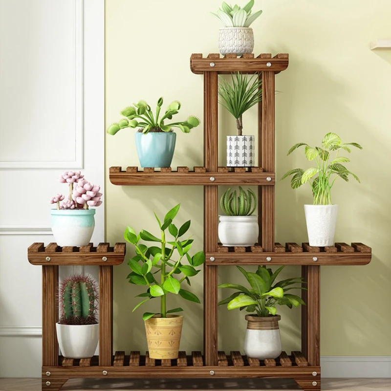 Solid Wood Flower Shelf Plant Shelves Modern Simple Balcony Garden Plant Shelves Multilayer Indoor Furniture Porte-plantes FYPS