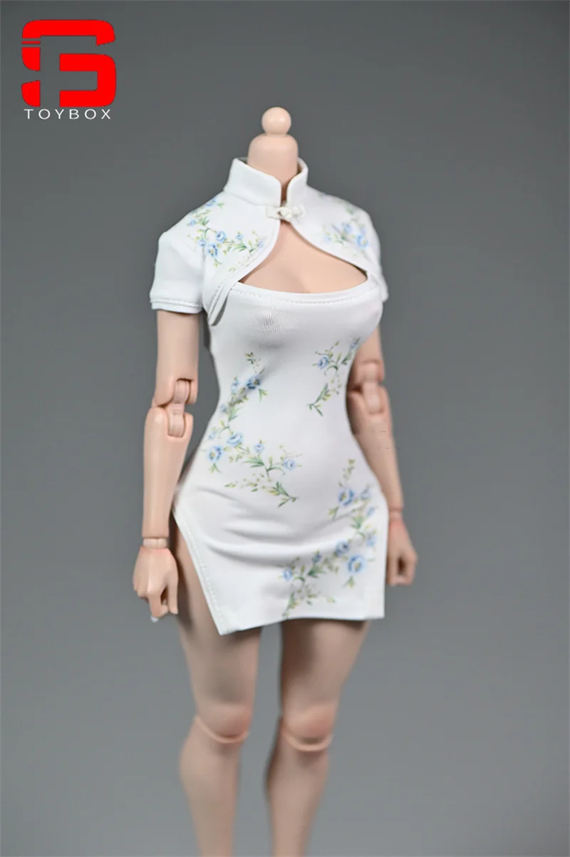 In Stock 1/6 Female Printed Cheongsam Short Dress Clothes Model Fit 12'' TBL PH Worldbox Female Soldier Action Figure Body Dolls