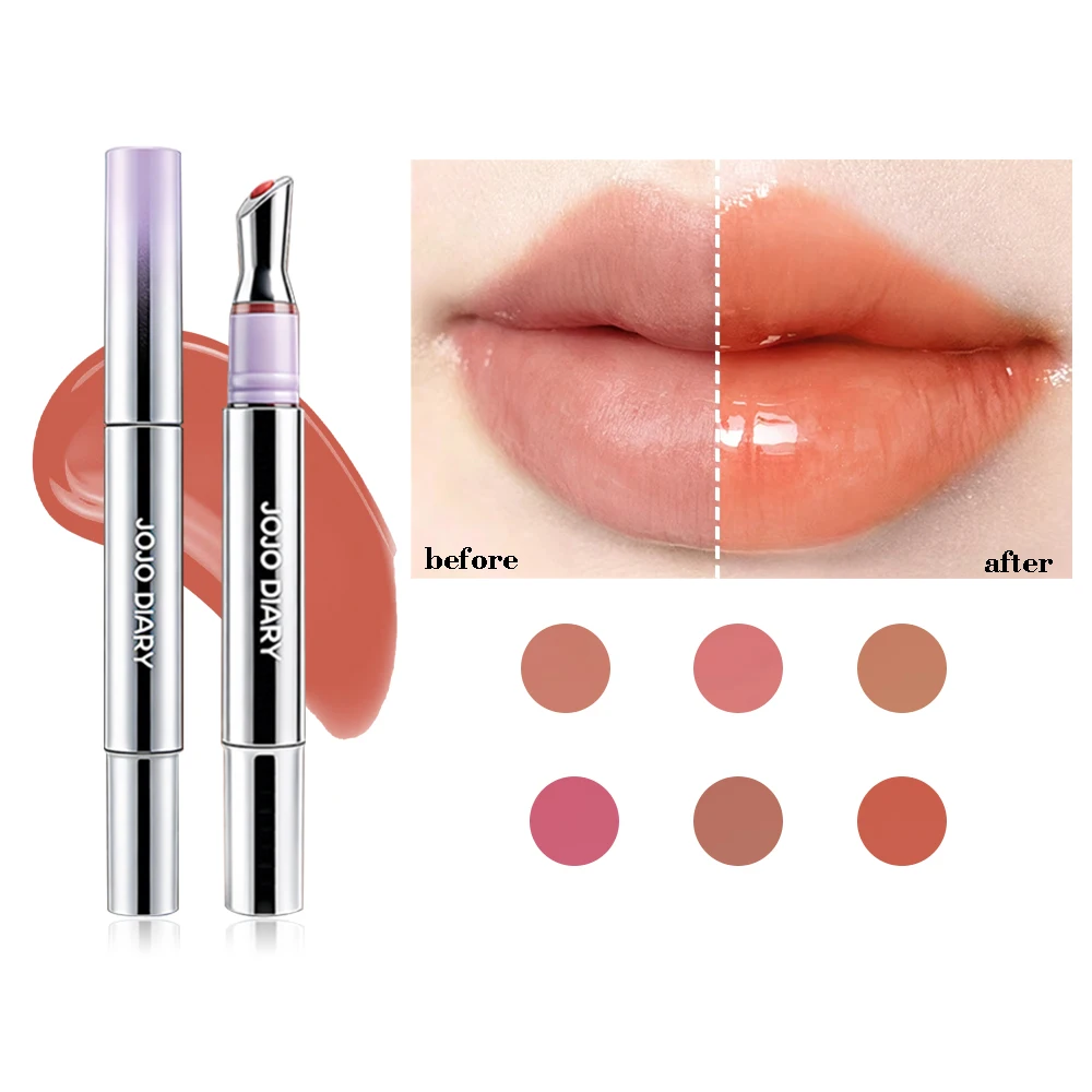 Lip Glaze with Mirror Brush, 6 Shades Watery Glossy Lipstick, Hydrating Plumping Lip Makeup