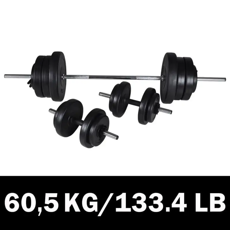 Ensemble d'haltères réglables 60,5 kg, barre en acier chromé, plaques, revêtement plastique silencieux, équipement d'entraînement de force pour la maison pour hommes et femmes, excellent rapport qualité-prix