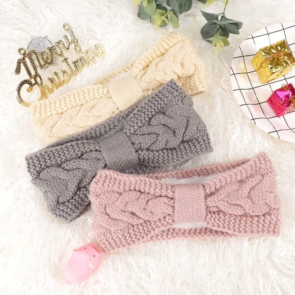 الشتاء محبوك النساء Headbands رشاقته صوف مبطن الكروشيه عمامة الملتوية معقود الدافئة الأذن دفئا إكسسوارات الشعر #1