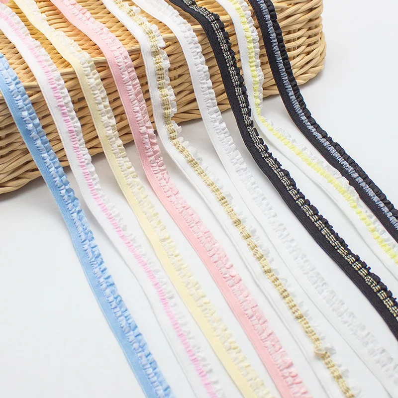 45Meters 12mm Ruffled Stretch Lace Band Bra Strap Elastic Ribbon for Sewing Underware Garment Decoration DIY Craft Accessories